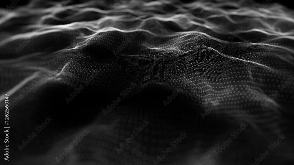 Abstract Flowing Mesh Background/ 4k motion graphics of an abstract fractal organic mesh surface with particles lines slowly flowing