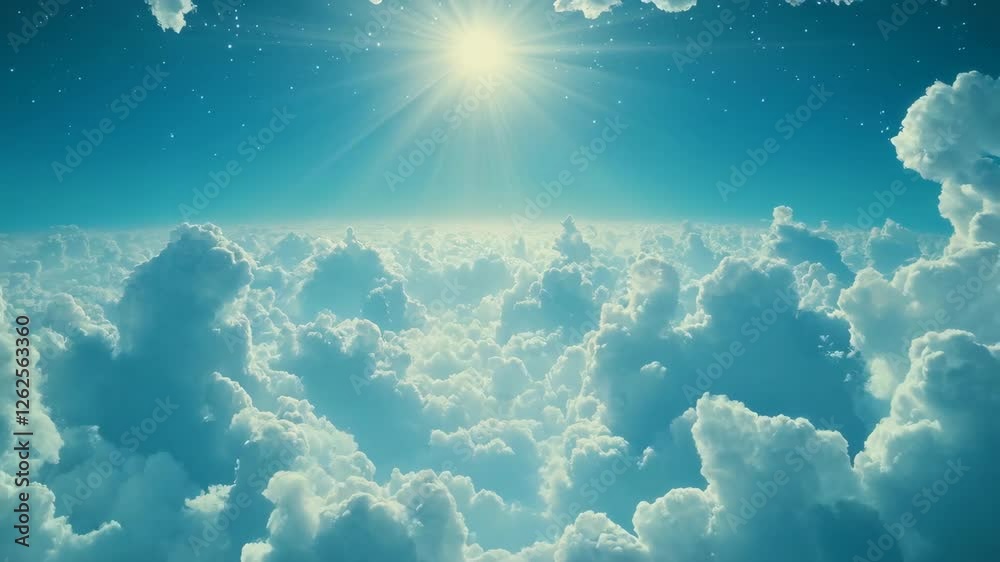 Bright Sunlight Illuminating Fluffy Clouds Above a Serene Sky at Midday in a Dreamy Atmosphere Bright Sunlight Illuminating Fluffy Clouds Above a Serene Sky at Midday in a Dreamy Atmosphere