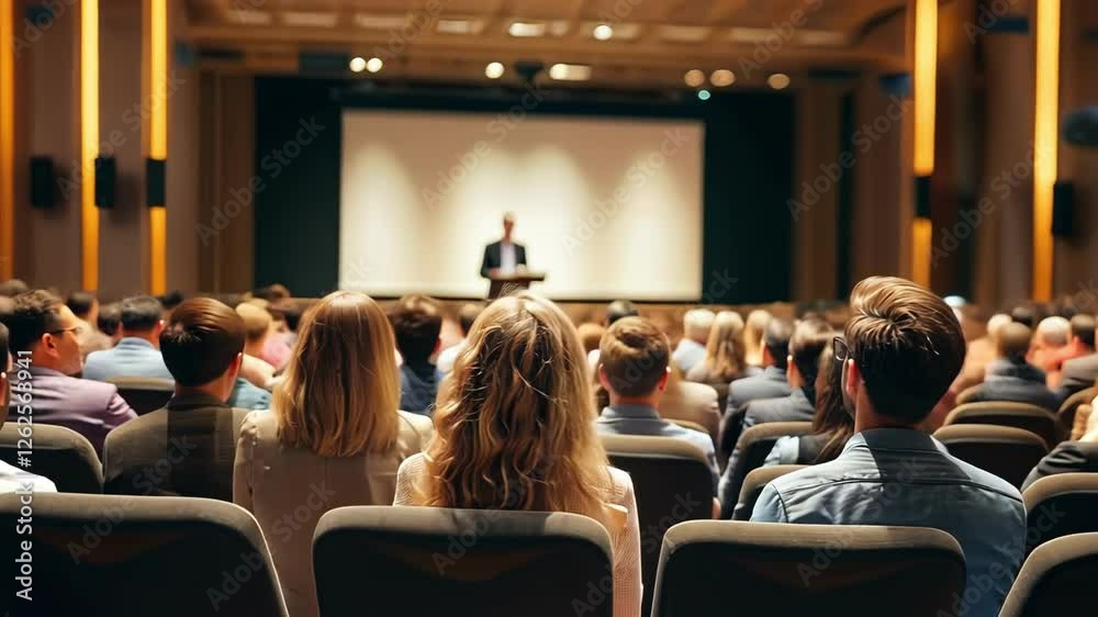 Audience attentively listening to a speaker at a conference