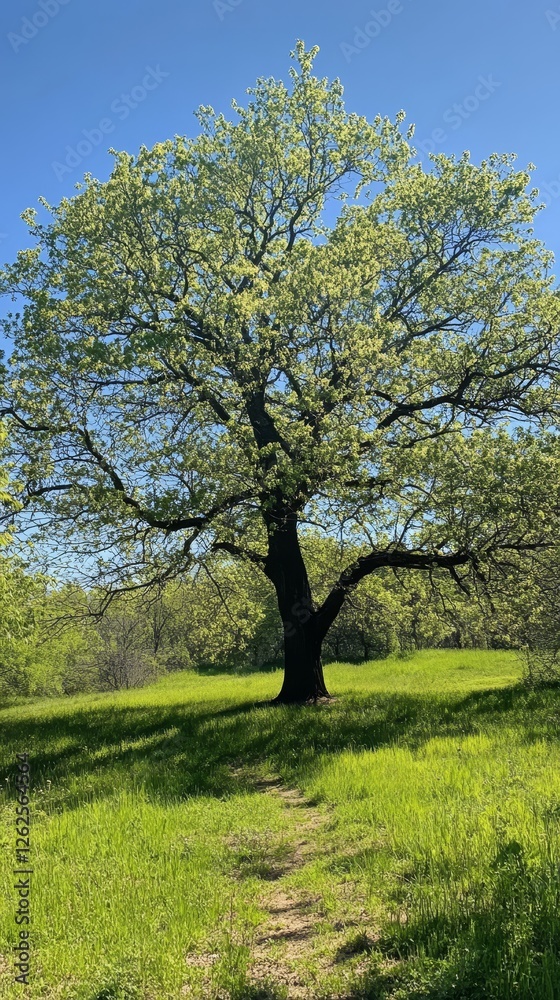 Majestic Oak Tree in a Lush Green Meadow Majestic Oak Tree in a Lush Green Meadow