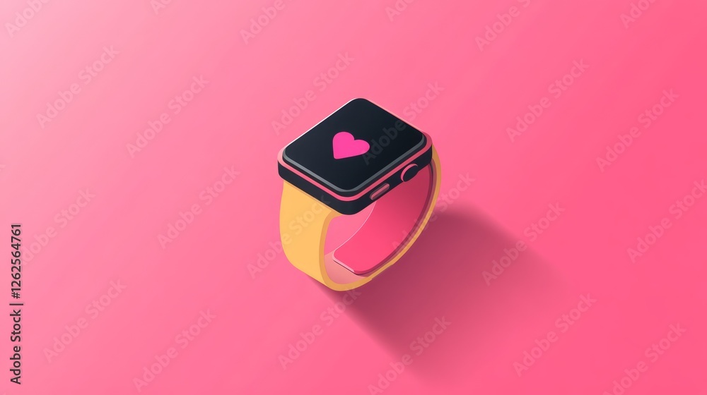 Smartwatch with a heart icon on the screen sits against a vibrant pink background, highlighting sleek design and its fun, playful aesthetic perfect for tech lovers Smartwatch with a heart icon on the screen sits against a vibrant pink background, highlighting sleek design and its fun, playful aesthetic perfect for tech lovers
