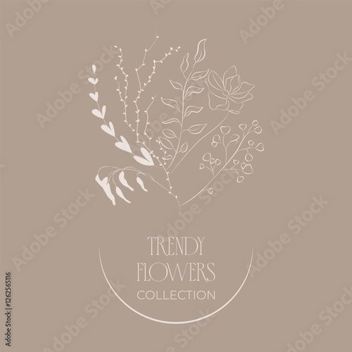 Botanical vector illustration. Hand drawn wedding herb, homeplant with elegant leaves for invitation save the date card design.
