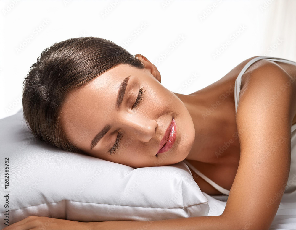 young woman sleeping on the bed, white pillow young woman sleeping on the bed, white pillow