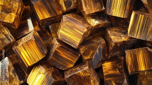 Golden Pyrite Cubes, A Gleaming Cluster of Fool's Gold Minerals photo