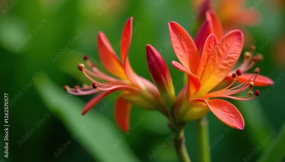 Close-up of striking red and green Kangaroo Paw blossoms on a green leafy background , macro, plant Close-up of striking red and green Kangaroo Paw blossoms on a green leafy background , macro, plant
