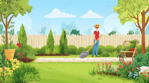 Park and garden tree landscape banner for landscaping, gardening and lawn care service template. Landscape architecture company promo poster design of green area maintenance and planning