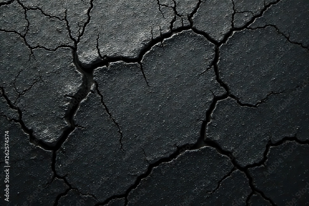 Fototapeta premium Cracked black concrete, textured surface, product showcase , shadow, aged, cement