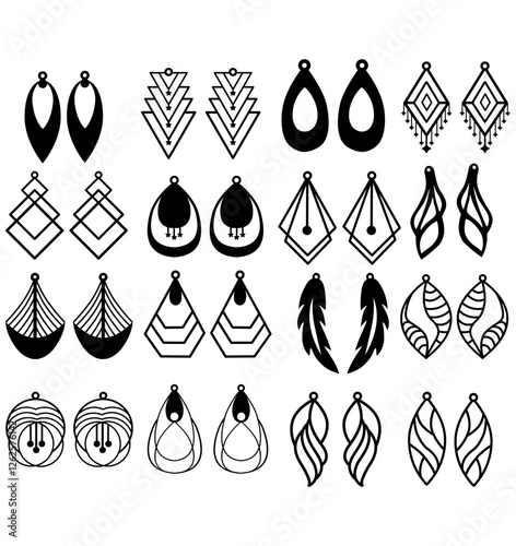 Silhouettes of earrings in the form of flowers and butterflies, vector for laser cutting