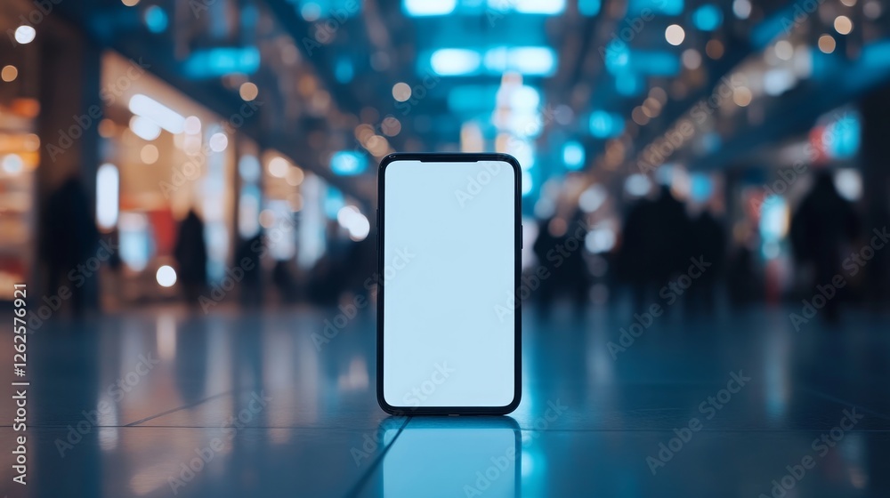 Online Shopping Supermarket Mobile Phone Handheld Empty Screen Blurred Aisles Online Shopping Supermarket Mobile Phone Handheld Empty Screen Blurred Aisles