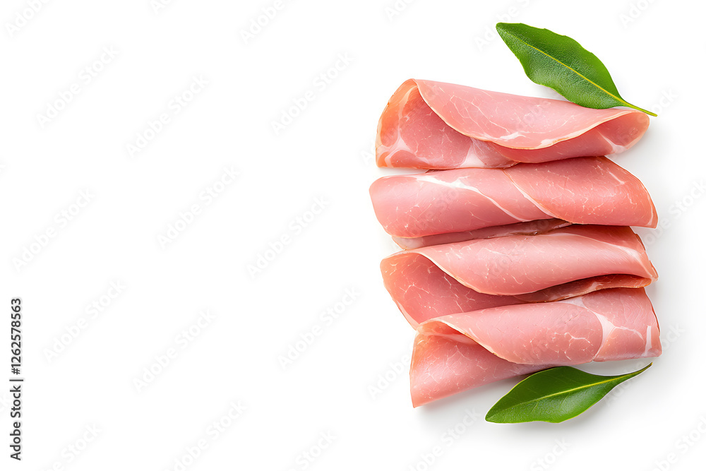 Top view sliced boiled ham isolated on white background Top view sliced boiled ham isolated on white background