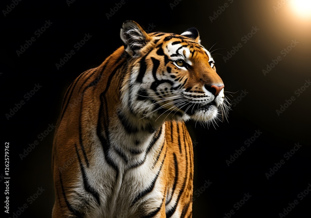 Powerful Tiger in Dramatic Black Background Powerful Tiger in Dramatic Black Background