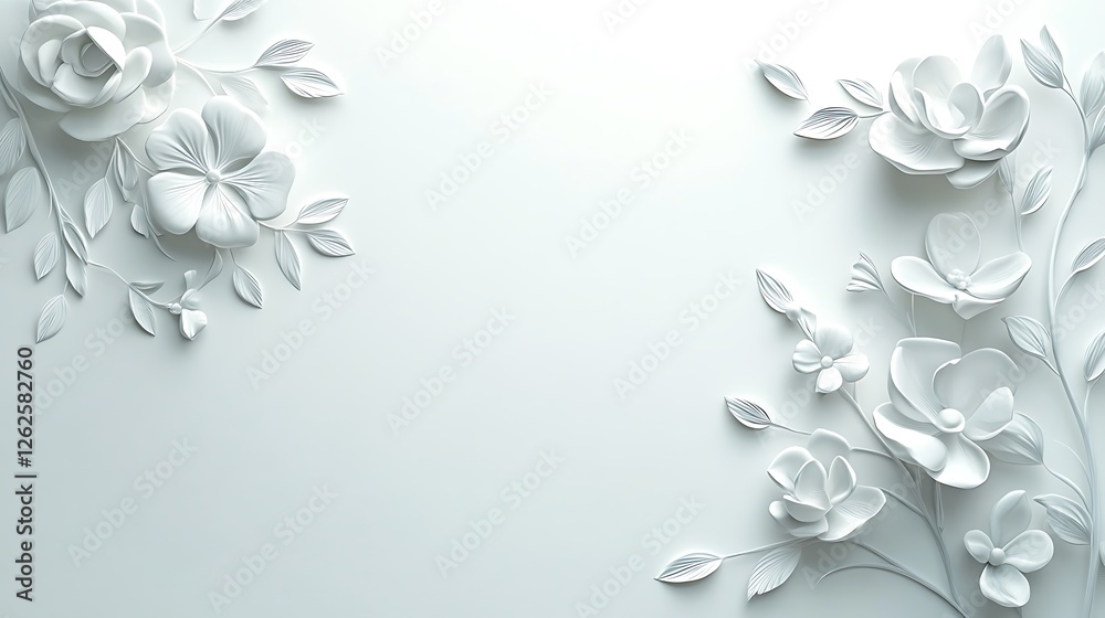 White Floral Embossed Design Background Elegant Flowers White Floral Embossed Design Background Elegant Flowers