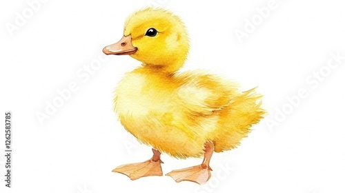 Cute yellow duckling, watercolor style, white background, springtime