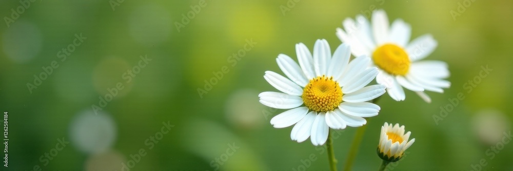 Delicate chamomile & daisy blooms, vibrant yellow centers, soft petals , romantic, pastel Delicate chamomile & daisy blooms, vibrant yellow centers, soft petals , romantic, pastel