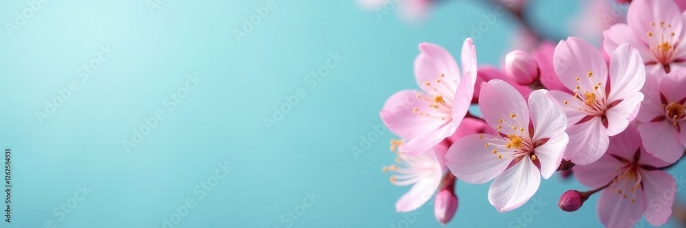 Delicate pink & white blossoms, vibrant spring bouquet on azure backdrop, colorful, flowers Delicate pink & white blossoms, vibrant spring bouquet on azure backdrop, colorful, flowers