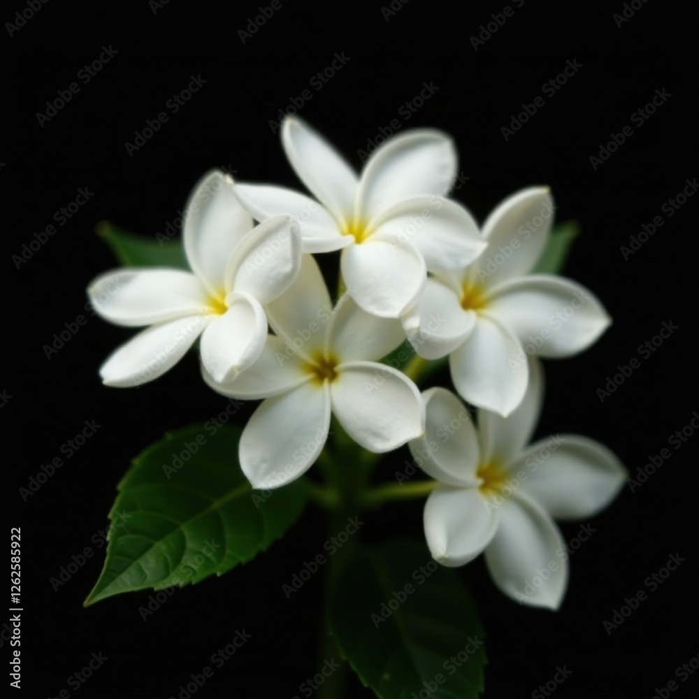 Fototapeta premium Delicate white jasmine blossoms contrast sharply against a deep black background , bloom, shadows