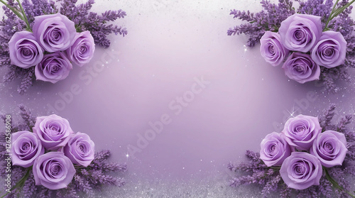 Lavender and Purple Roses Frame on Sparkling Background