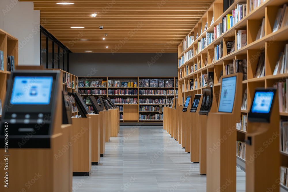 Fototapeta premium Modern self-service bookstore with digital price tags and kiosks
