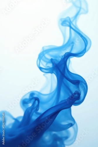 Ethereal blue smoke swirls, abstract waves on pristine white , watercolor, waves