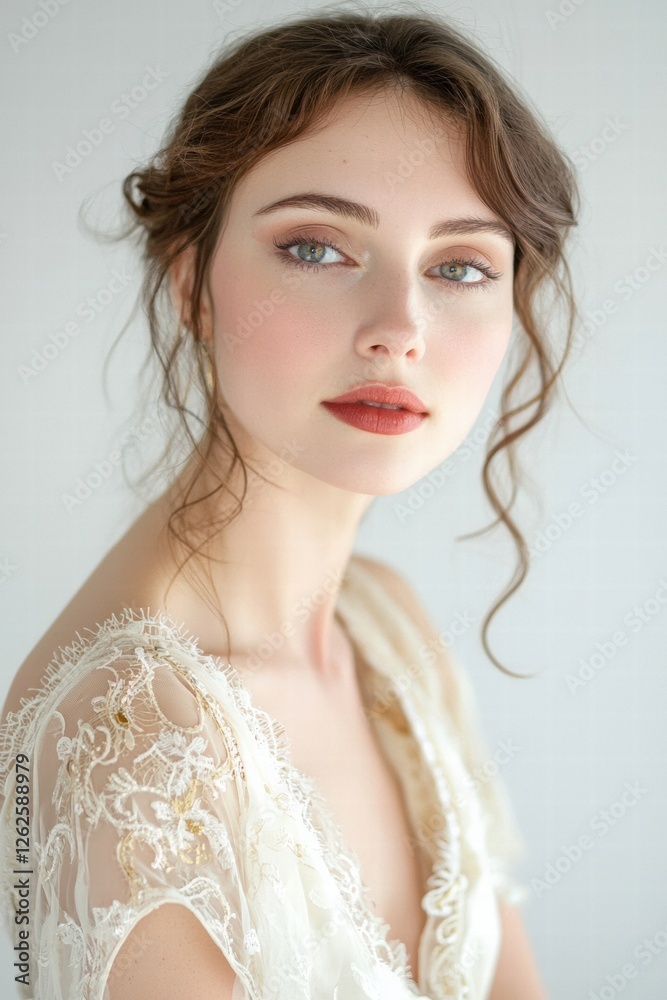 A portrait of a beautiful woman with captivating eyes, exuding grace in soft natural light and delicate attire. A portrait of a beautiful woman with captivating eyes, exuding grace in soft natural light and delicate attire.