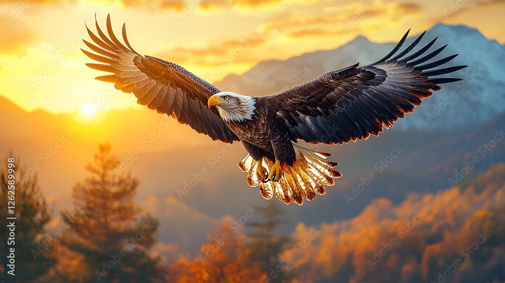 custom made wallpaper toronto digitalMajestic Bald Eagle in Flight over Autumnal Mountains at Sunset