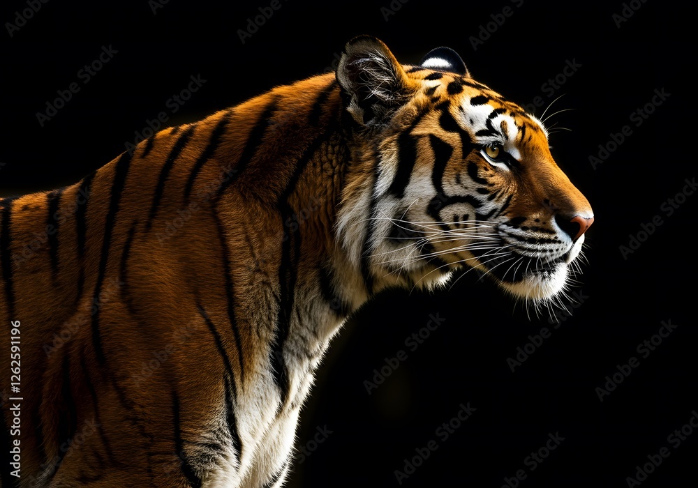 Fototapeta premium Powerful Tiger Profile Against a Black Background