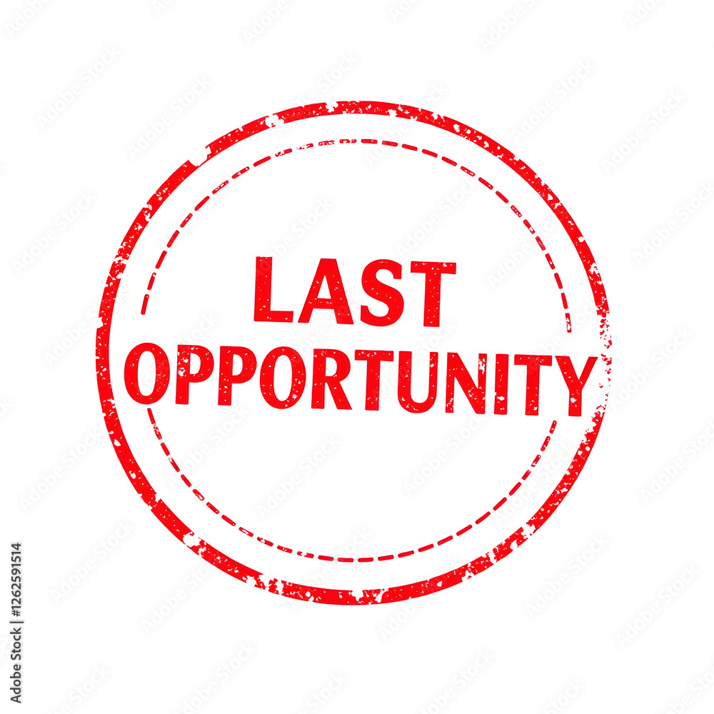 Last Opportunity text stamp red rubber stamp on white background. Generative AI Last Opportunity text stamp red rubber stamp on white background. Generative AI