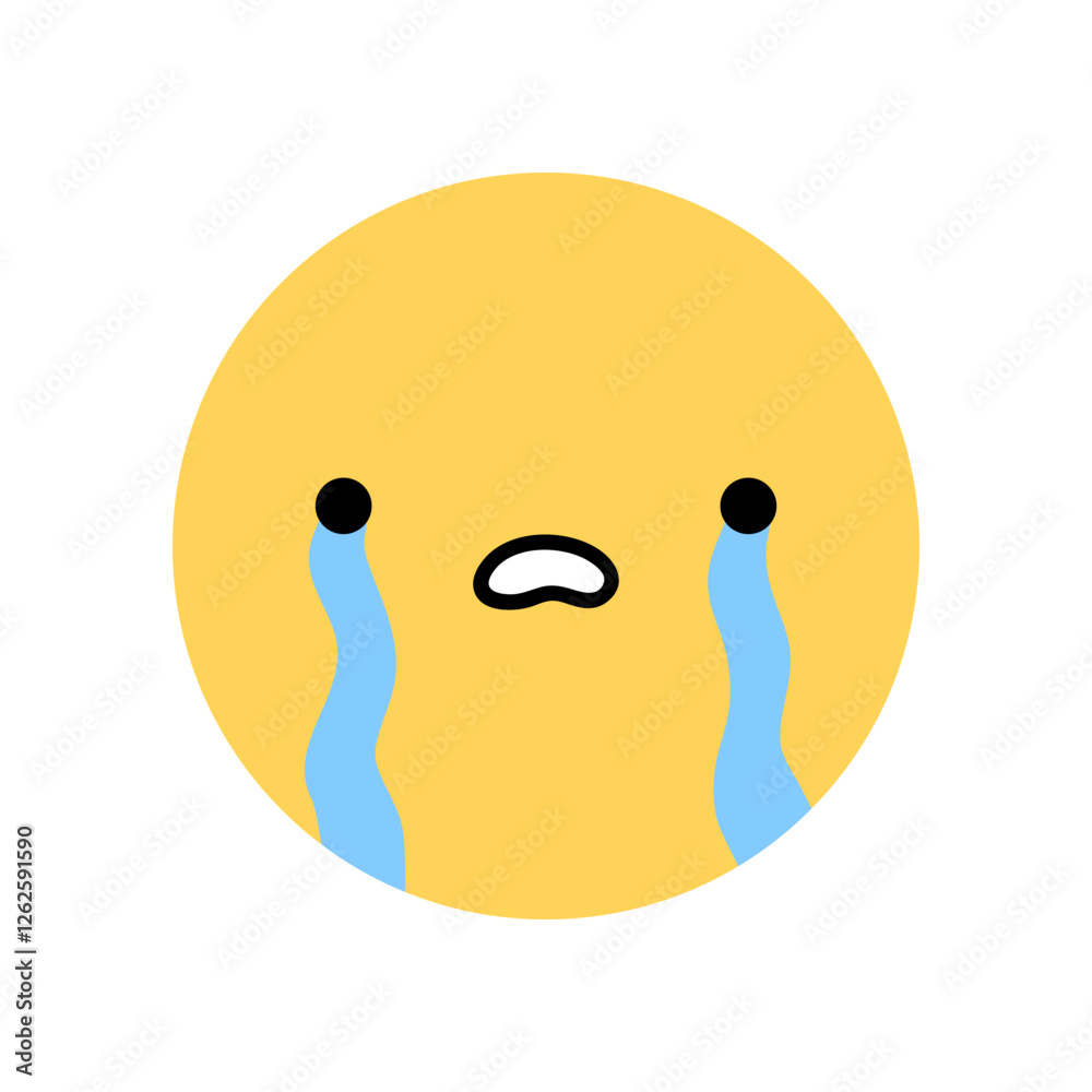 Cute yellow smile icon with a crying expression. Yellow character with a sad mood isolated on a white background. Vector flat illustration. Perfect for social media, stickers. Cute yellow smile icon with a crying expression. Yellow character with a sad mood isolated on a white background. Vector flat illustration. Perfect for social media, stickers.