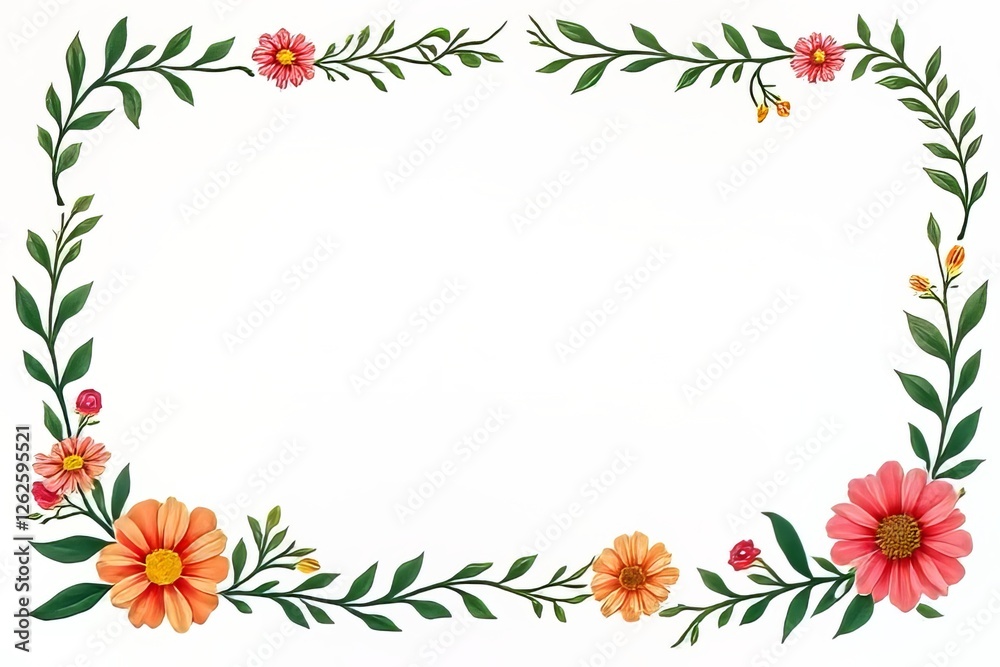 Obraz premium Beautiful Floral Border with Peach and Pink Flowers and Greenery