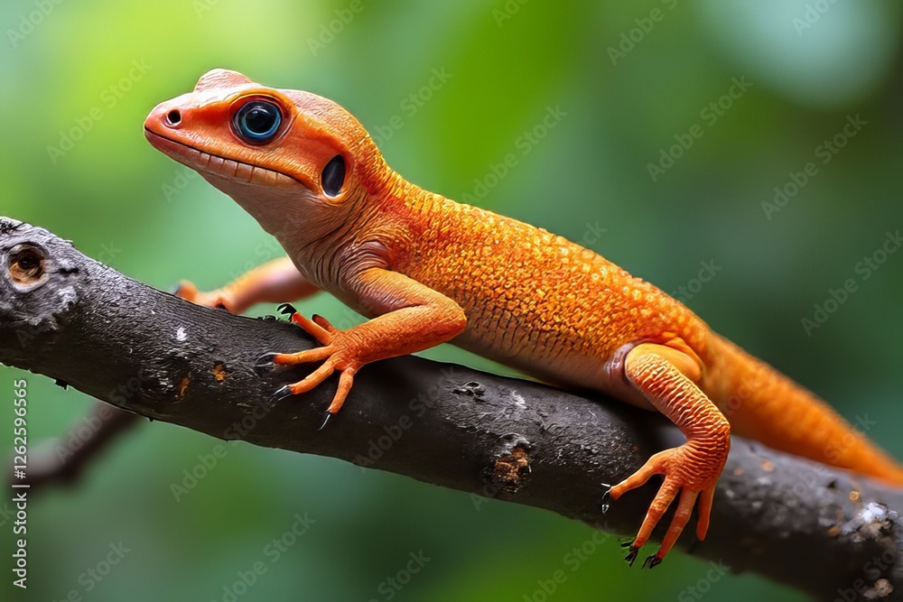 Fototapeta premium Close-up of a Vibrant Orange Lizard on a Branch