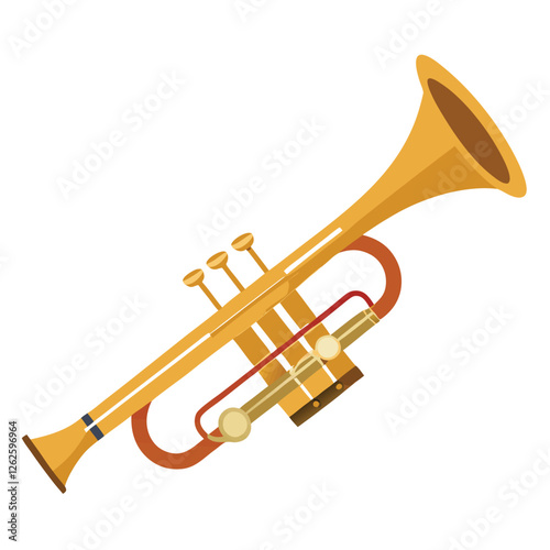 A brass colored trumpet on white background