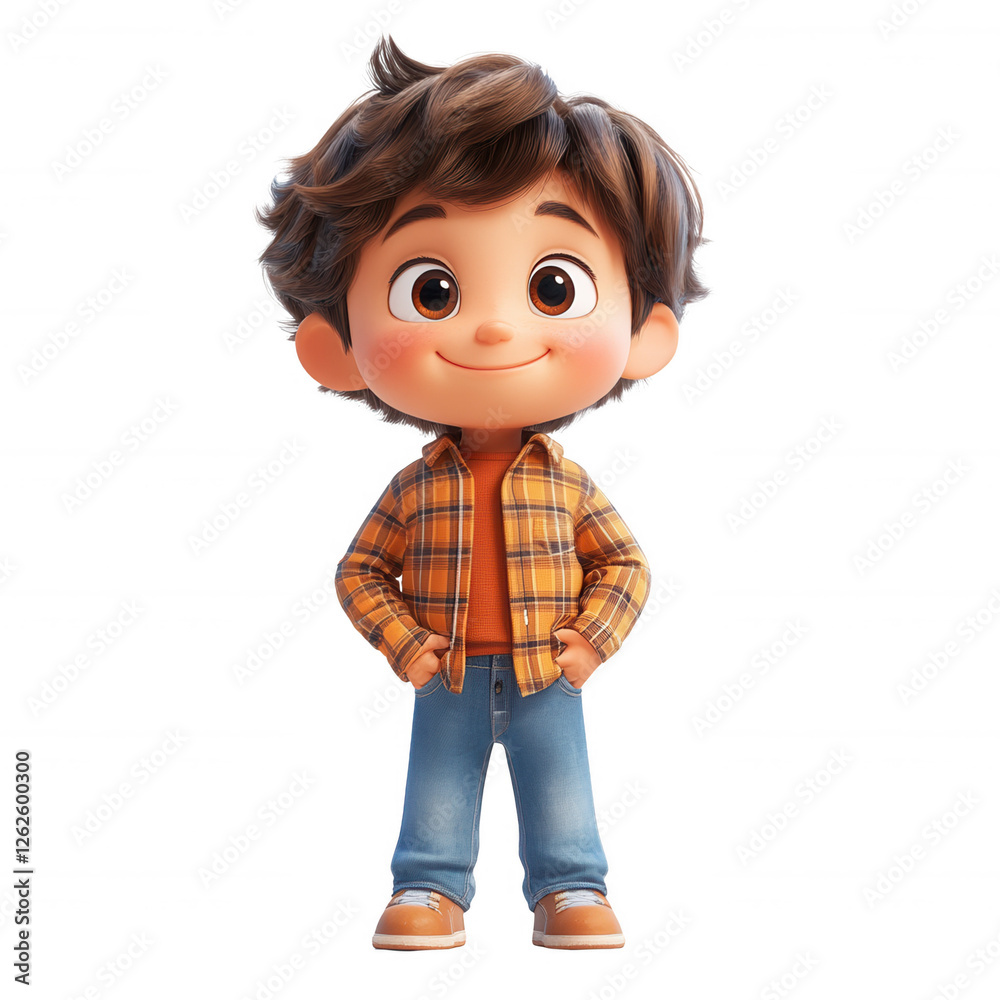 A cartoon boy with plaid shirt and blue jeans isolated on transparent background.PNG A cartoon boy with plaid shirt and blue jeans isolated on transparent background.PNG