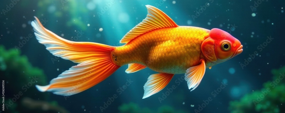 Orange goldfish, flowing paint, dynamic underwater scene, nature, flow Orange goldfish, flowing paint, dynamic underwater scene, nature, flow