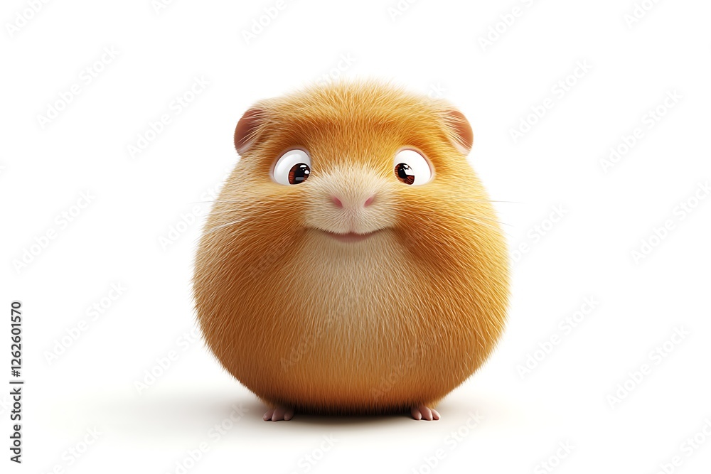 3D Style Cute Guinea Pig with a Round Body Fluffy and Adorable 3D Style Cute Guinea Pig with a Round Body Fluffy and Adorable