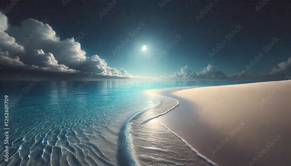 Naklejka premium 月夜の静かなビーチ｜Serene Moonlit Beach