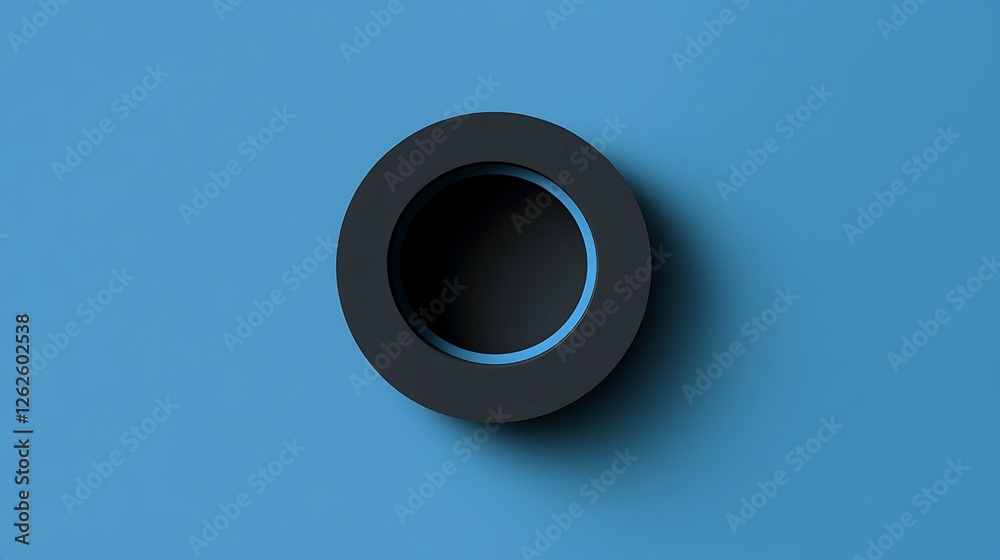 Black circle with blue inner ring on blue background Black circle with blue inner ring on blue background