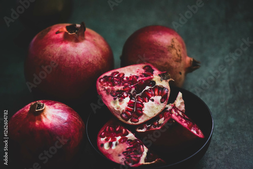 pomegranate on black background
