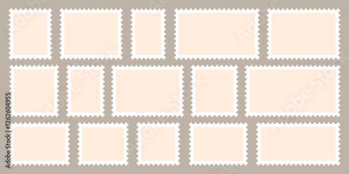 Different forms of vector postage stamps. Collection of rectangle, square empty postcard stamp frames. 