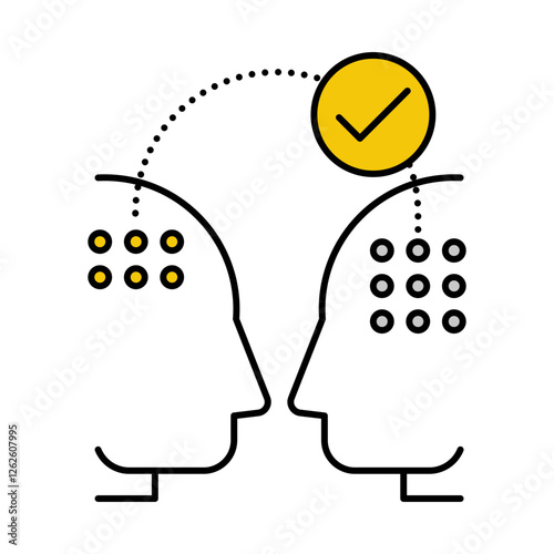Vector icon of Two Heads with Connecting Dots. This icon represents the comprehension and mutual understanding formed through collaboration and communication.