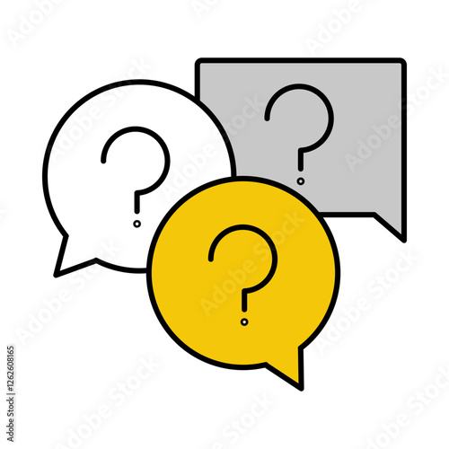 Vector icon of Question Marks and Dialogue Bubbles. This icon represents curiosity, inquiry, and critical thinking used for expanding knowledge and problem solving.