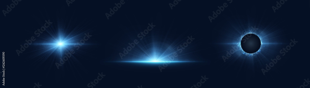 Obraz premium Abstract blue vertical and horizontal glow. Bright explosion of light flickering rays on transparent background for design and vector illustrations.