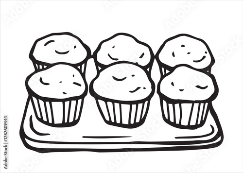 vector illustration in doodle style. homemade muffins on a baking sheet