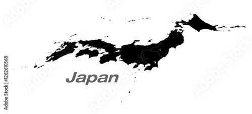 関東・中部地方が中心の日本地図 地方分け黒地図