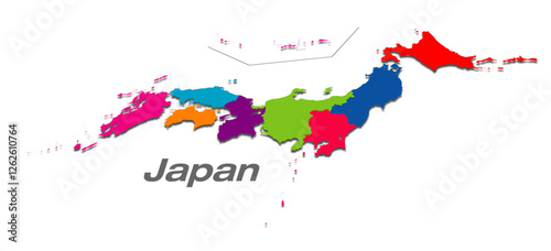 関東・中部地方が中心の日本地図 地方分け地図 影付