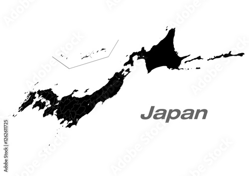 北海道・東北地方が中心の日本地図 47都道府県黒地図