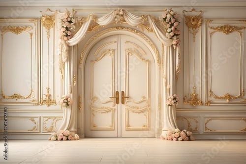 Room Door banner with empty space Without Text, Ivory luxury background, holiday banner poster background for advertisement ads