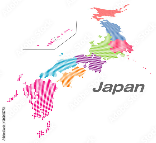 九州・四国地方がメインの日本地図 地方分けドット地図