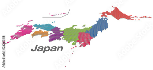 関東・中部地方が中心の日本地図 地方分けドット地図 影付