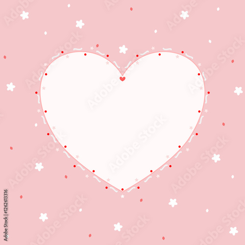 Vector - Beautiful border or frame on pink heart. Copy space. Can be use for card, invitation, web.