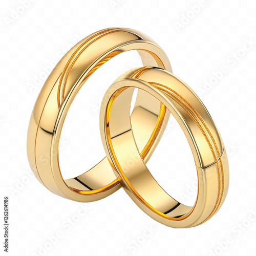 abstract 3d Couple of wedding rings  in different gold colour style isolated on white background